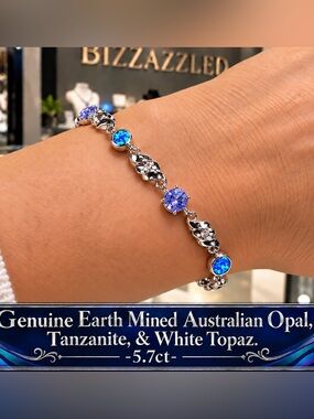 Opal-Tanzanite-Topaz white Solid Sterling Silver Australia 5.7 carats